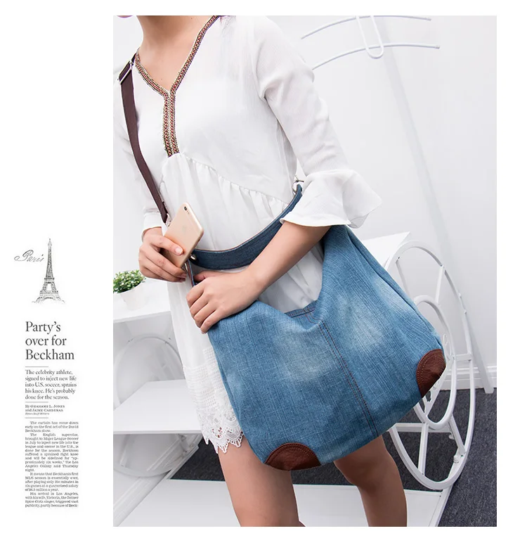 Denim Damen Schultertasche Große Kapazität Weibliche Hobo-Handtasche Design Lässige Große Tragetaschen Blaue Damen-Handtaschen Canvas Umhängetaschen – Detail 10
