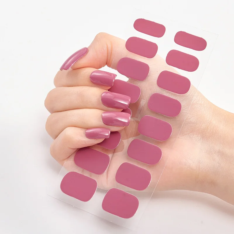Hot Sales 16 Tips Volledige Cover Gradiënt Nail Stickers Multi Kleur Zelfklevende Slider Geen Uv Lamp Uitgeharde Druk op Nail Decal