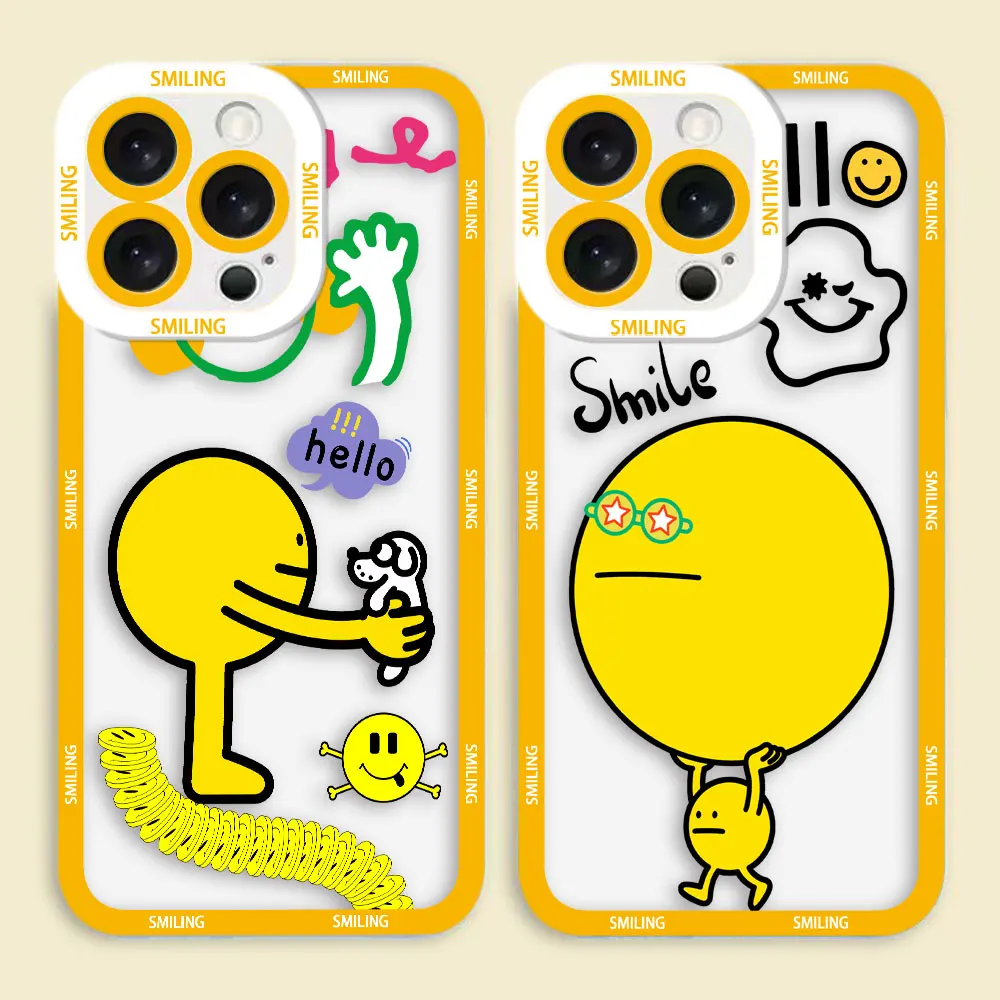 

Cartoon Funny Happy Hi Face Cover Clear Phone Case For iPhone Apple 15 14 12 13 11 8 7 6 6S SE Plus X XR XS Max Case Funda Shell