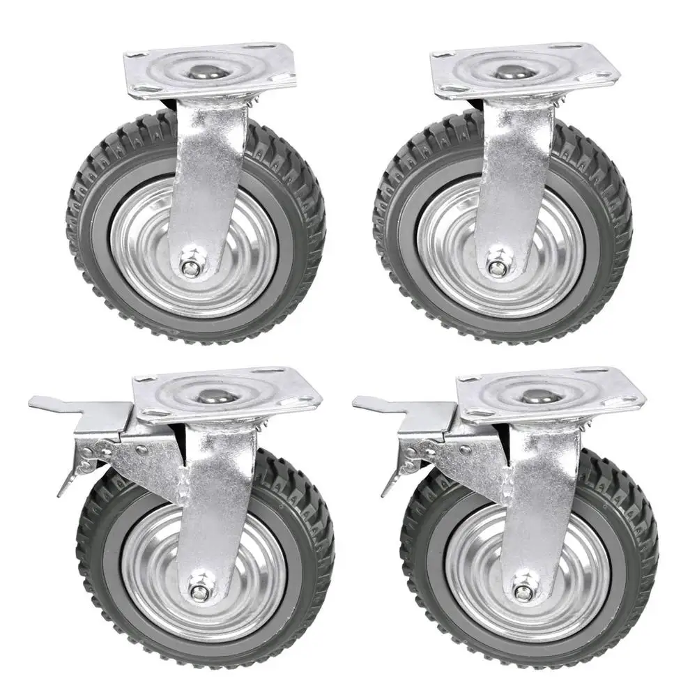 6 Inch Heavy Duty Metal Swivel Plate Caster Wheels Set of 4 Carts Workbenches Machinery 2 Swivel with Brake 2 Swivel Without