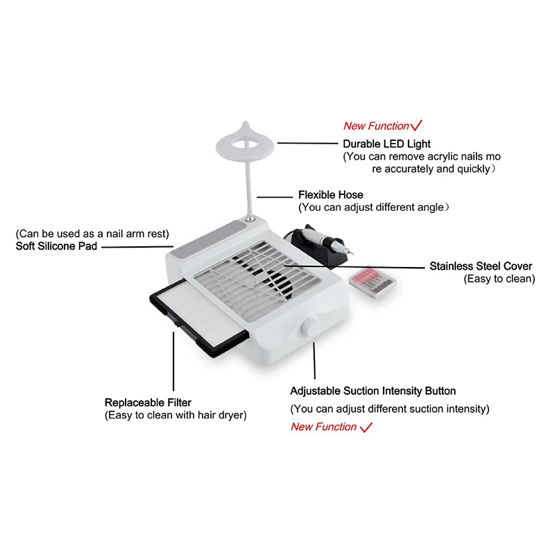 New 80W 4-in-1 Electric UV Gel Nail Polisher With Light Vacuum Cleaner 35000RPM Nail Care Tool Nail Art Salon Device