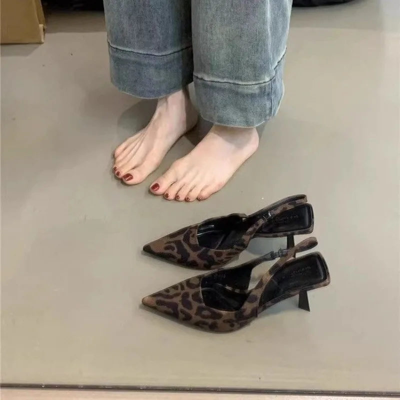 Petite Women 2026 New High Heel Sandals Cushioned Sole Fresh Chic Leopard Print Fairy Design Height Boosting