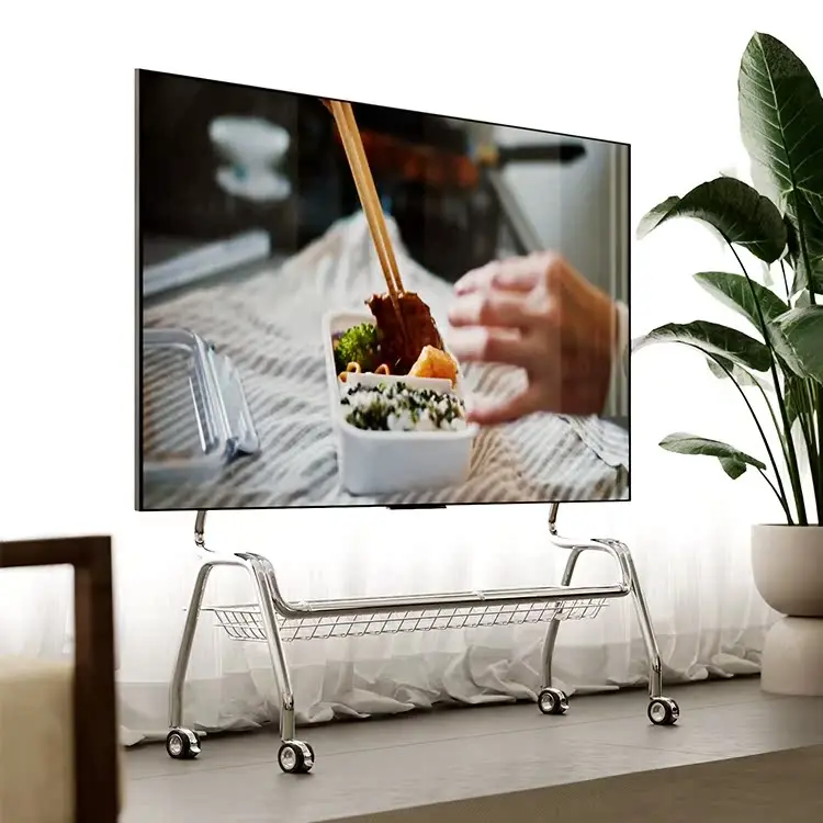 TV Stands Nordic TV Mobile Bracket Living Room Home Modern Simple Floor 32-75 Inch Stainless Steel Hanger with Wheels TV Cabinet