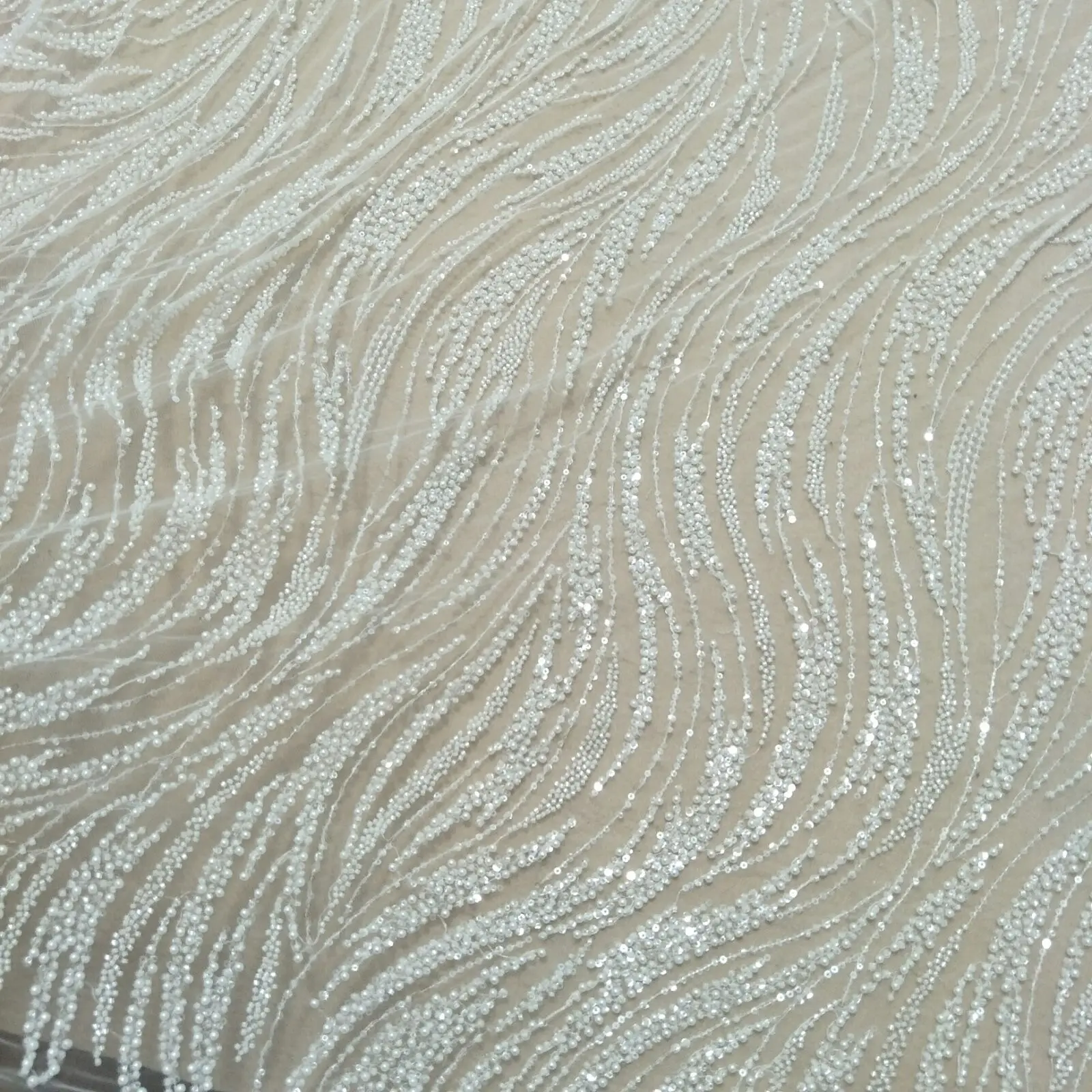 bridal fashion wedding beading dress lace fabric 130cm width sequins fabric sell by yard