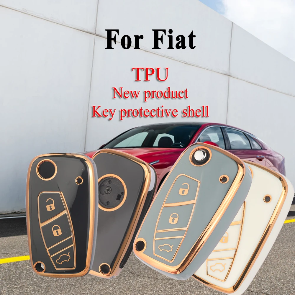 

Jingyuqin силиконовый чехол из ТПУ с дистанционным управлением для автомобиля Fiat, складной чехол с 3 кнопками, белый, черный, серый, золотой край, безопасный, надежный