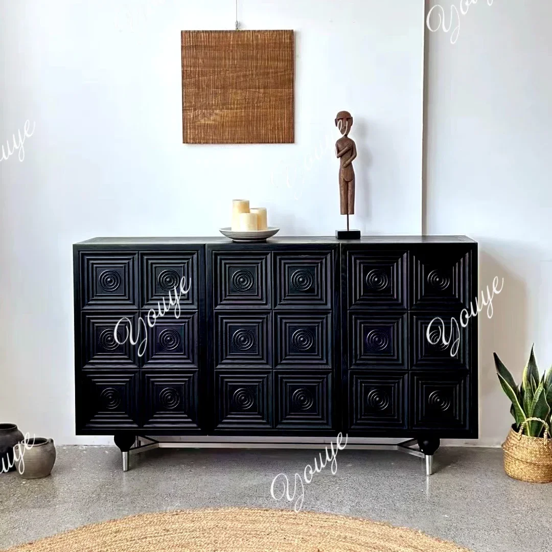 B XM French Vintage Solid Wood Sideboard, Solid Wood Carved Chest Of Drawers, Living Room Storage Cabinet, Vintage Style Entry