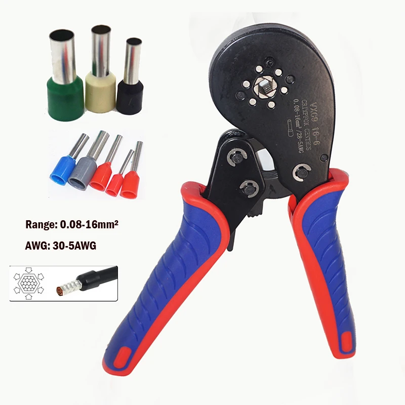 

HSC8 6-4A/6-6A/16-6（max 0.08-16mm²） Tubular Terminal Crimping Tools Pliers Clamps Wire Ferrules Crimp Wire Ends Terminal Kit