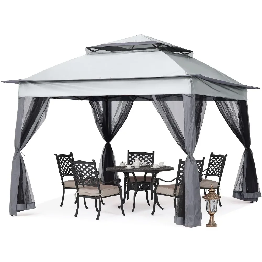 

Outdoor Garden Awning 11x11) Patio Gazebo Outdoor Pop Up Gazebo with Mesh Walls (Dark Gray Canopy Tent Waterproof Decor Terrace