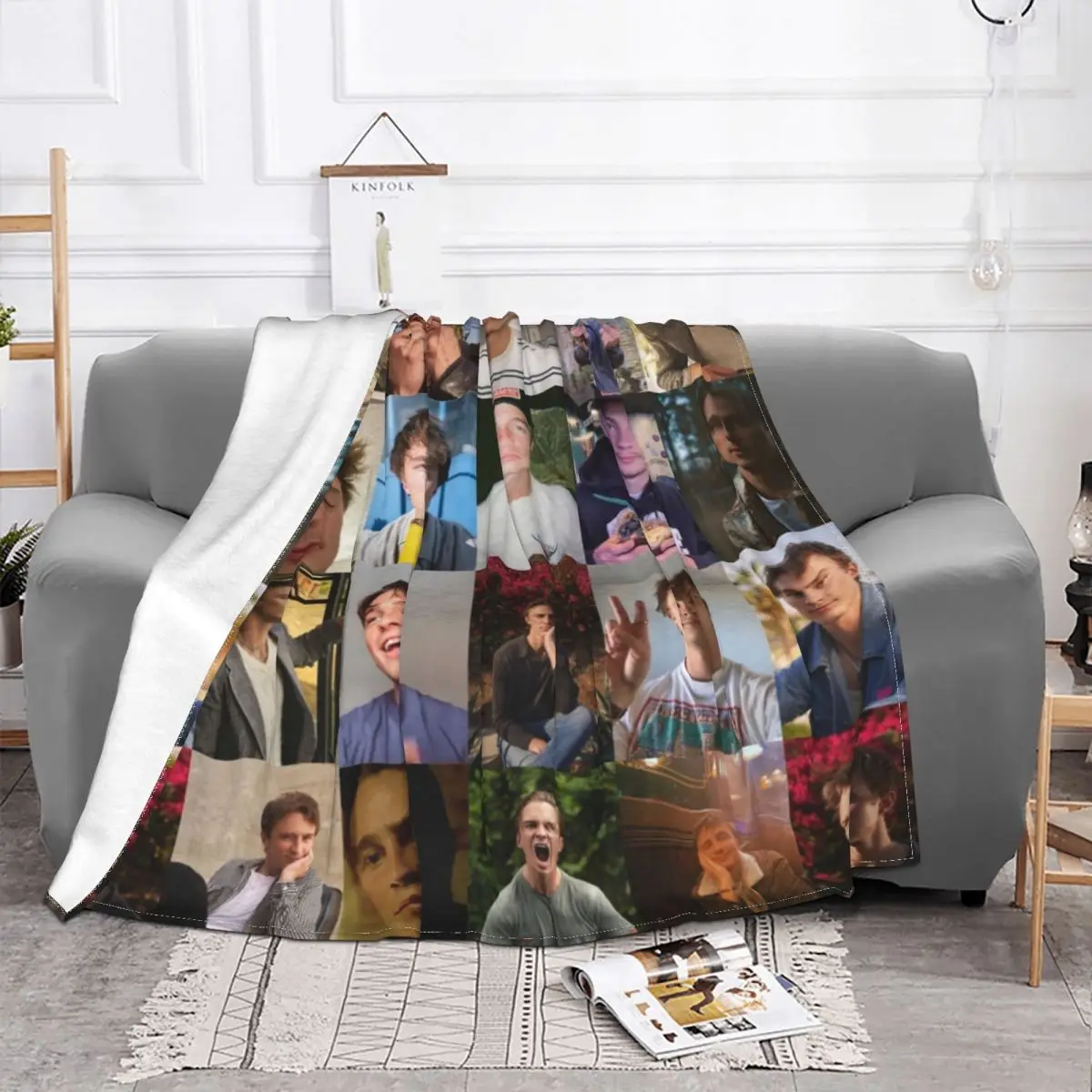 Drew Starkey Photo Collage Blankets Fleece Winter Multifunction Warm Throw Blankets for Sofa Couch Rug Piece