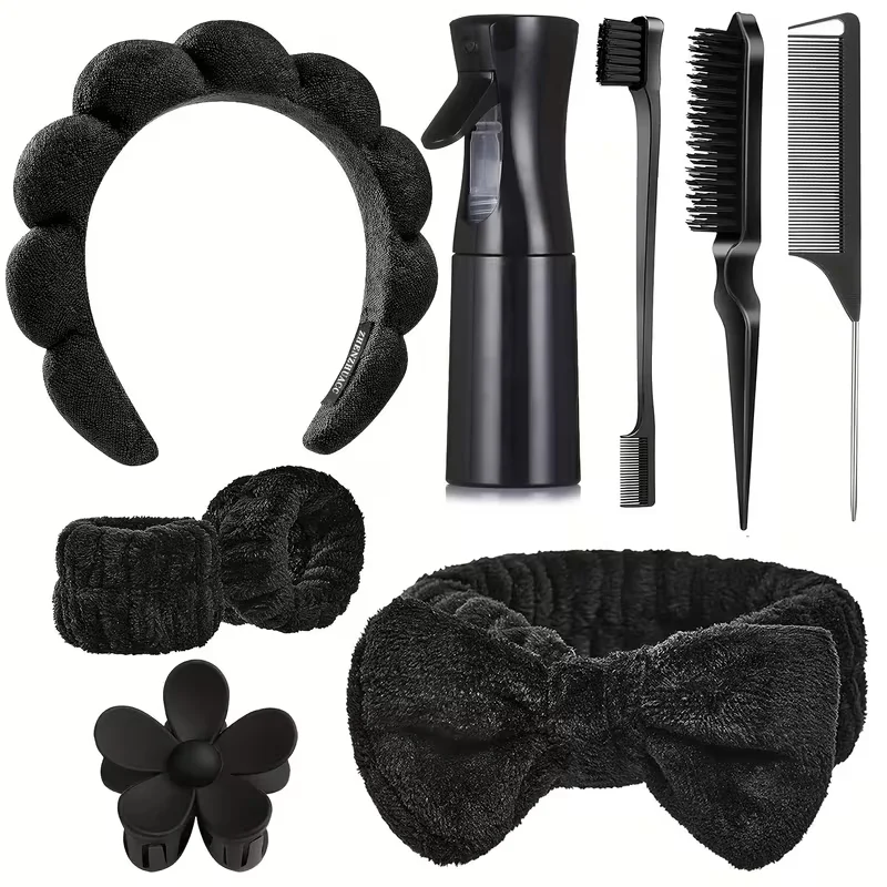9-teiliges Haarstyling-Set: Bürsten, Kamm mit feinem Stiel, Haarreifen, Haarklammern und 200-ml-Sprühflasche für Frauen und Mädchen. – Detail 2