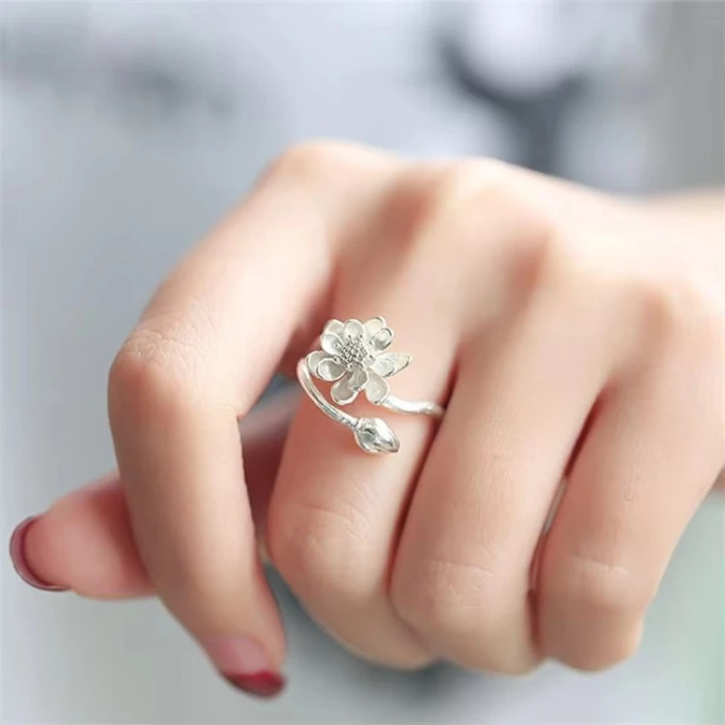925 Sterling Silver Leaves Open Rings For Women Hypoallergenic Fashion Girl Sterling-silver-jewelry