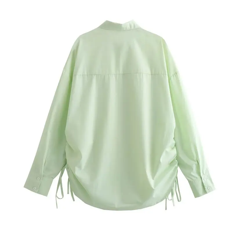 

Spring 2024 Women's Loose Fit Long Sve irt Design Sense Slimming Versatile Dstring on Both Sides Faionable Ladies S...
