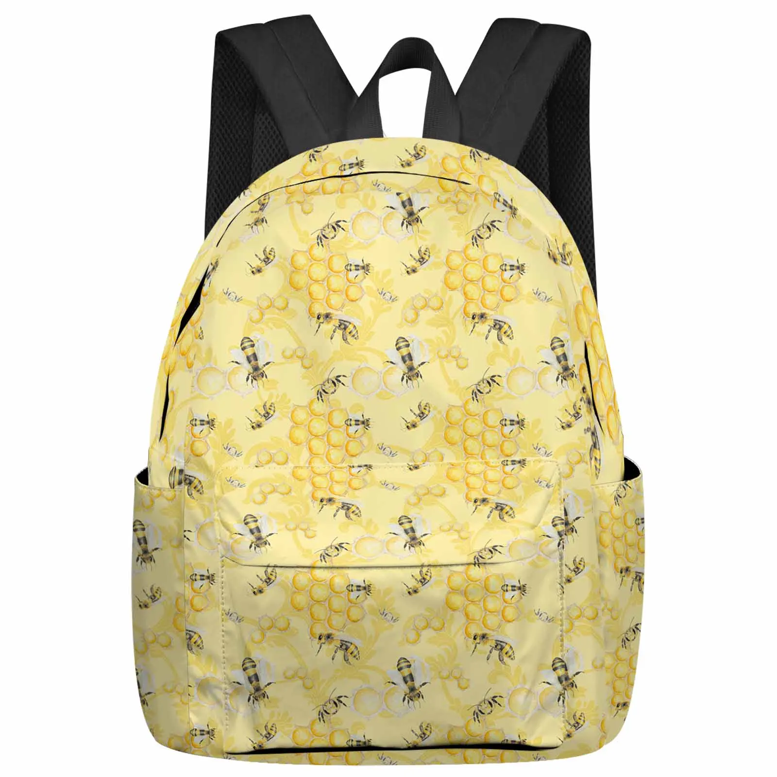 

Watercolor Bee Hive Yellow Backpack School Bags for Teenagers Students Laptop Bag Women's Casual Travel Backpack