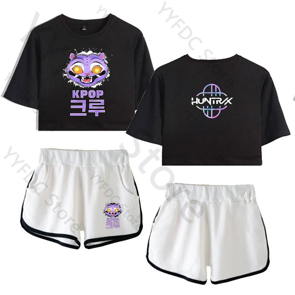 

KPop Demon Hunters T Shirt Shorts Set Fashion Women Crop Tops HUNTR/X Rumi Mira Zoey Derpy Print Summer Casual New Sport Suit