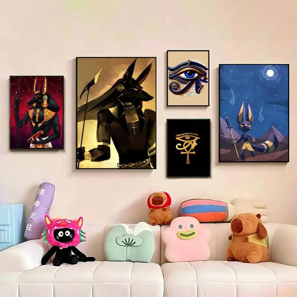 Egyptian Myth Anubis  Poster Waterproof Wall Art Sticker For Bar Living Room Vintage Decor