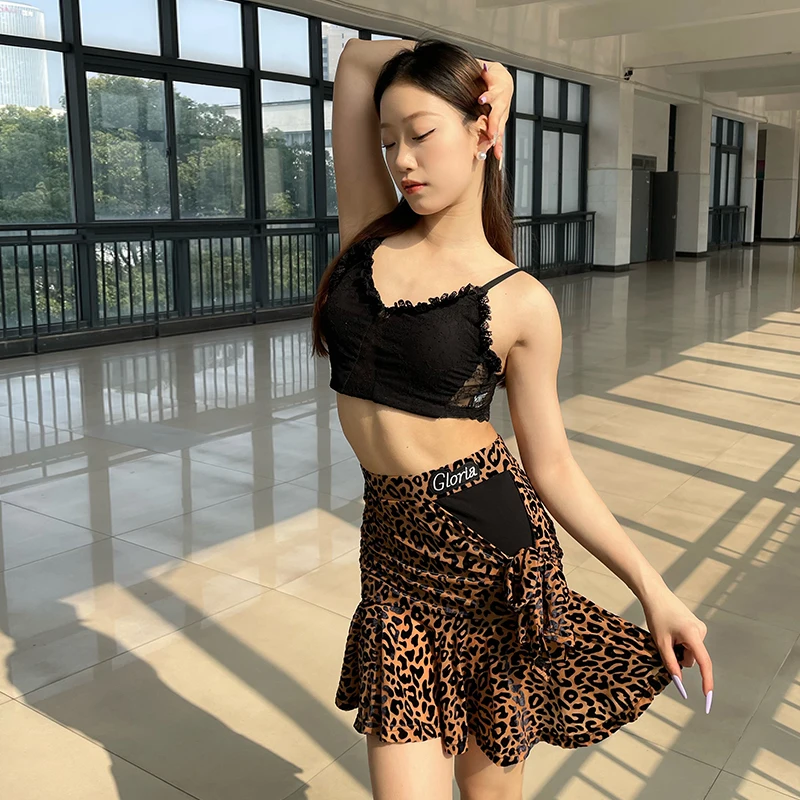 Costumes de danse latine imprimé léopard bleu pour enfants, Patchwork Sexy, Cha Cha Tango, Style classique, 1 ensemble par Lot