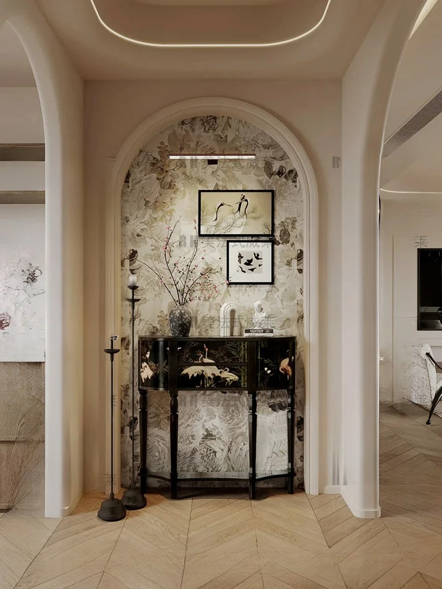 

Chinese Ancient Style Painted Retro French Entrance Cabinet Solid Wood Table Chinese Semicircle Ultra-Thin Decorative Counter