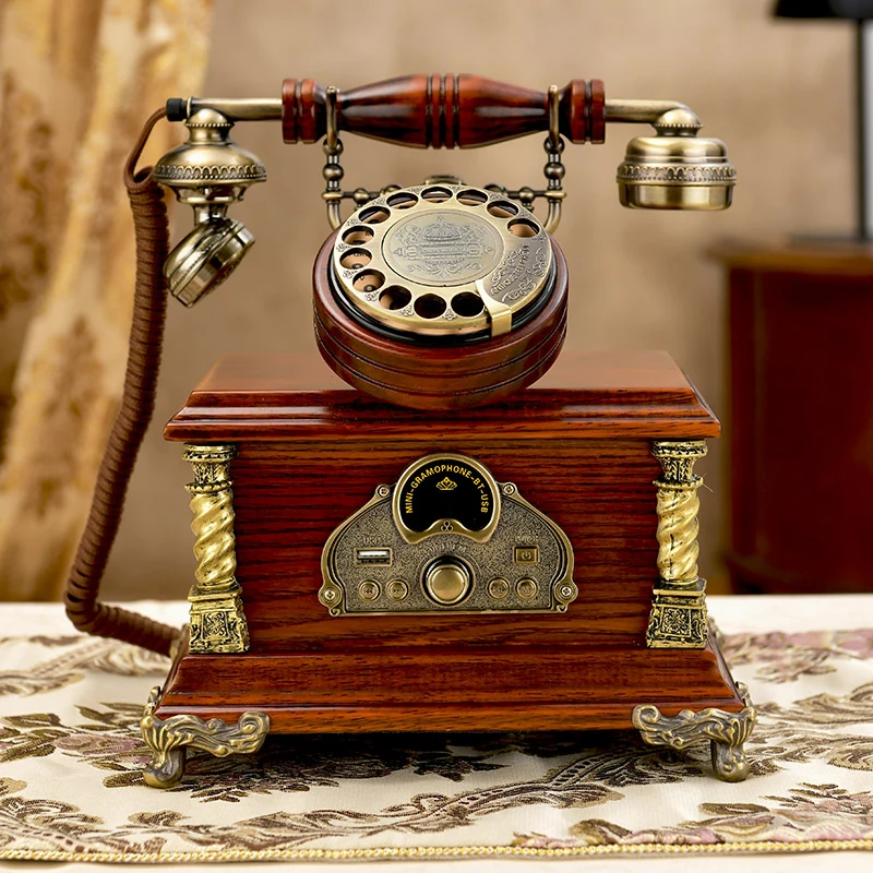 European Antique Telephone Rotary Dial Design Retro Landline Phone withBluetooth Audio Telephone Wireless for Home