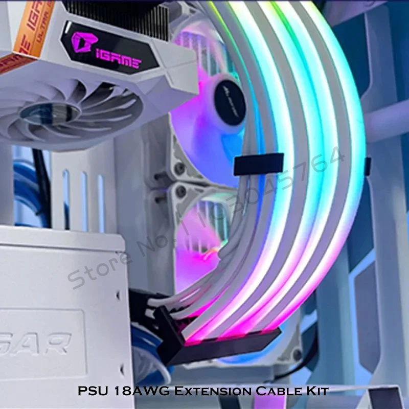 Przedłużacz zasilacza ARGB Kit ATX 24Pin + GPU 8Pin X2 X3 LED Flow Silicone Light Guide 18AWG Podobny do Lian Li Strimer Plus