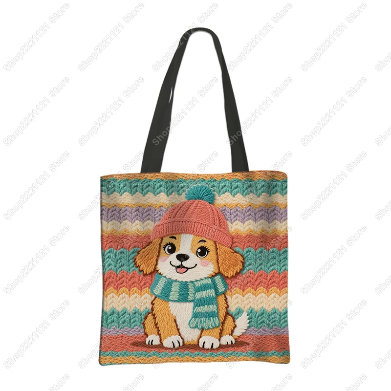 2D Flat Print Sausage Dog Bulldog Casual Totes Dopamine Color Women Handbag Dalmatian Dachshund Storage Bags Ladies Shopping Bag