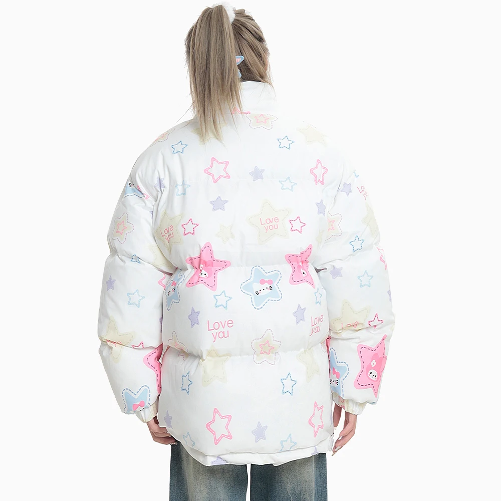 Sanrioed Y2K Hello Kitty Women Down Jacket Anime Kawaii Winter Cotton Jacket Thickened Warm Coat Student Tops Loose Cute Sweet