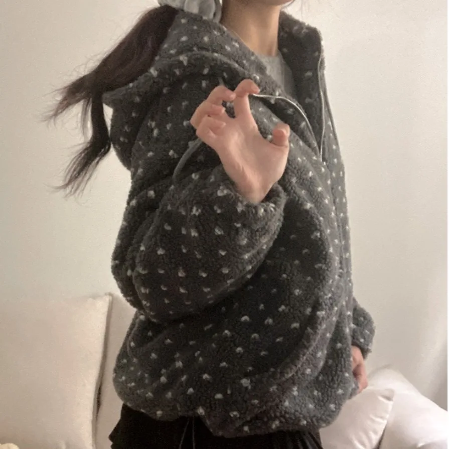 Chic Autumn Winter Hooded Zipper Design Lamb Fur Lined Thiened Cotton Jaet Women's Heart aped Coat Sli Agel Eleg...