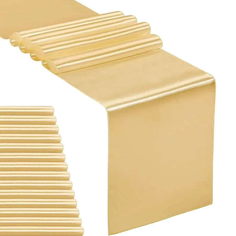 

Сатиновая дорожка на стол светло-золотистого цвета, 12 x 108 дюймов, для свадеб, дней рождения, банкетов, декораций, 15 штук в упаковке, 12