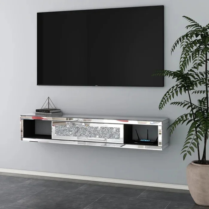 Silver crystal crushed texture, three-drawer wall wall-mounted TV cabinet rack