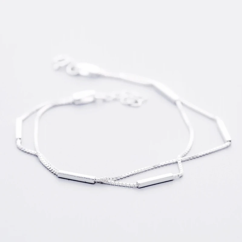 925 Sterling Silver Double Layer Geometry Fine Jewelry Luxury Resizable Female Bracelet BR138