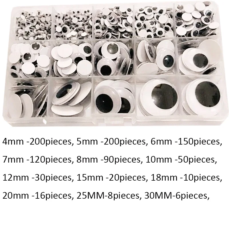 900PCS 6/8/10/12/15mm Round NO-Self-Adhesive Wiggly Google Eyes Plastic Cartoon Animal Doll Eyeballs Eyes Dolls Accessories