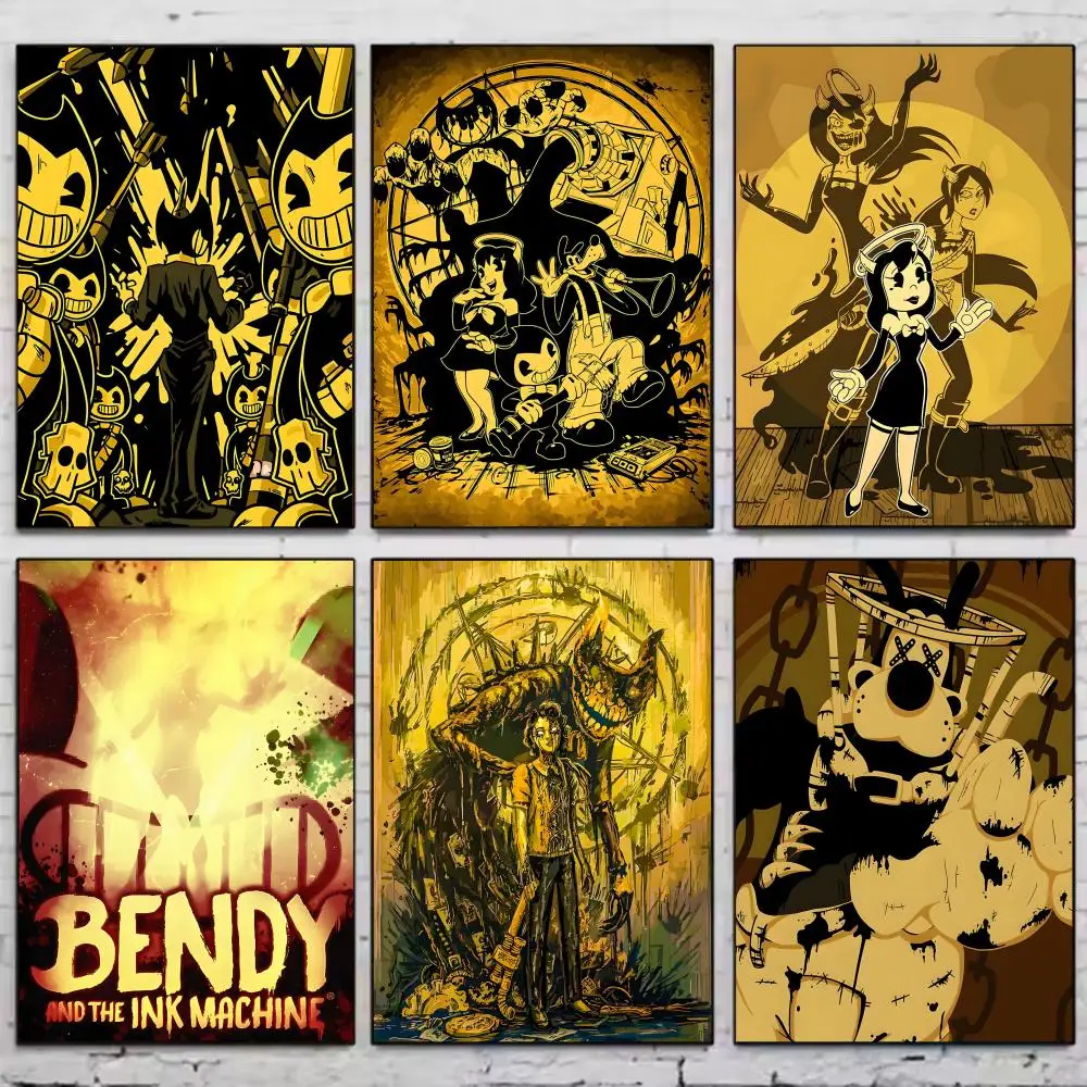 Постеры-наклейки B-Bendy and the Ink M-Machine, HD-печать, самоклеящиеся, для спальни, гостиной, домашнего декора, настенные наклейки, подарок