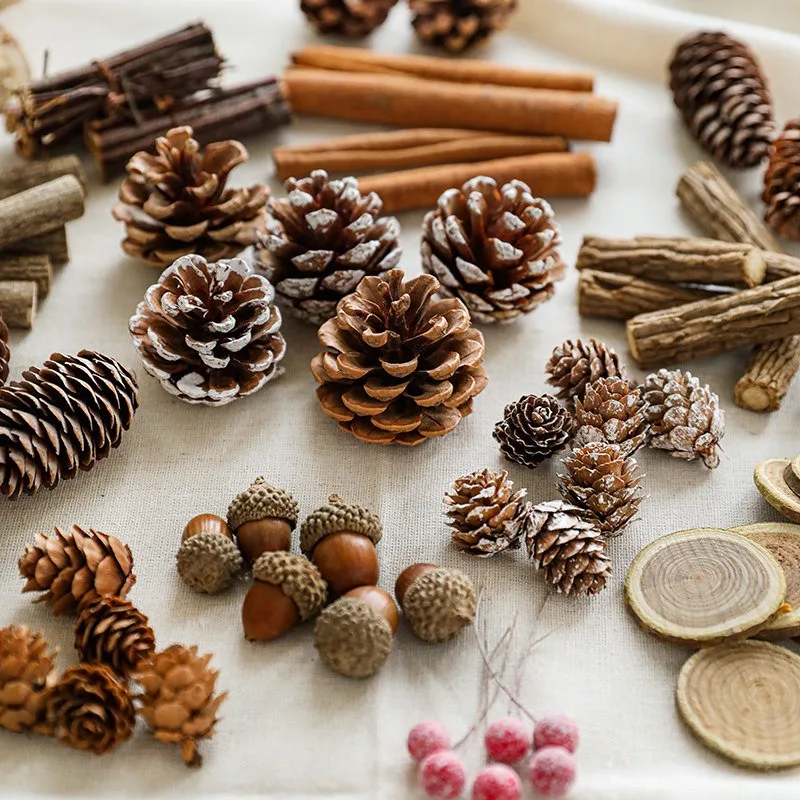 DIY Handmade Christmas Tree Accessory Material Bag Pine Cone Wood Chips Trunk Decor Photography Scene Layout Props