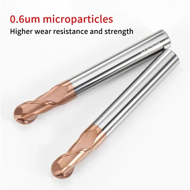 

HRC55 spherica tungsten steel ball cutter 2-edge coated steel ball cutter, hard alloy extended CNC ball end milling cutter tools