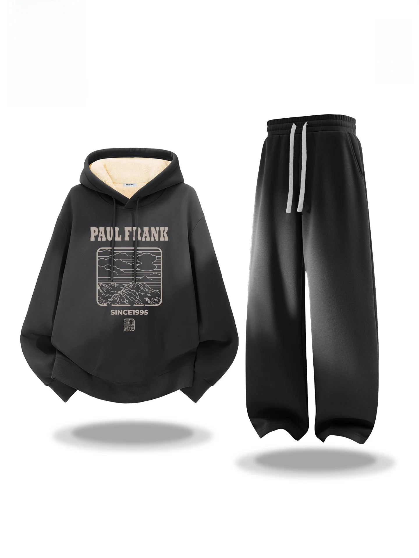 

Мужской комплект: толстовка с капюшоном на флисовой подкладке и брюки, зимний теплый повседневный спортивный костюм из двух предметов, с длинными рукавами, хлопок/полиэстер