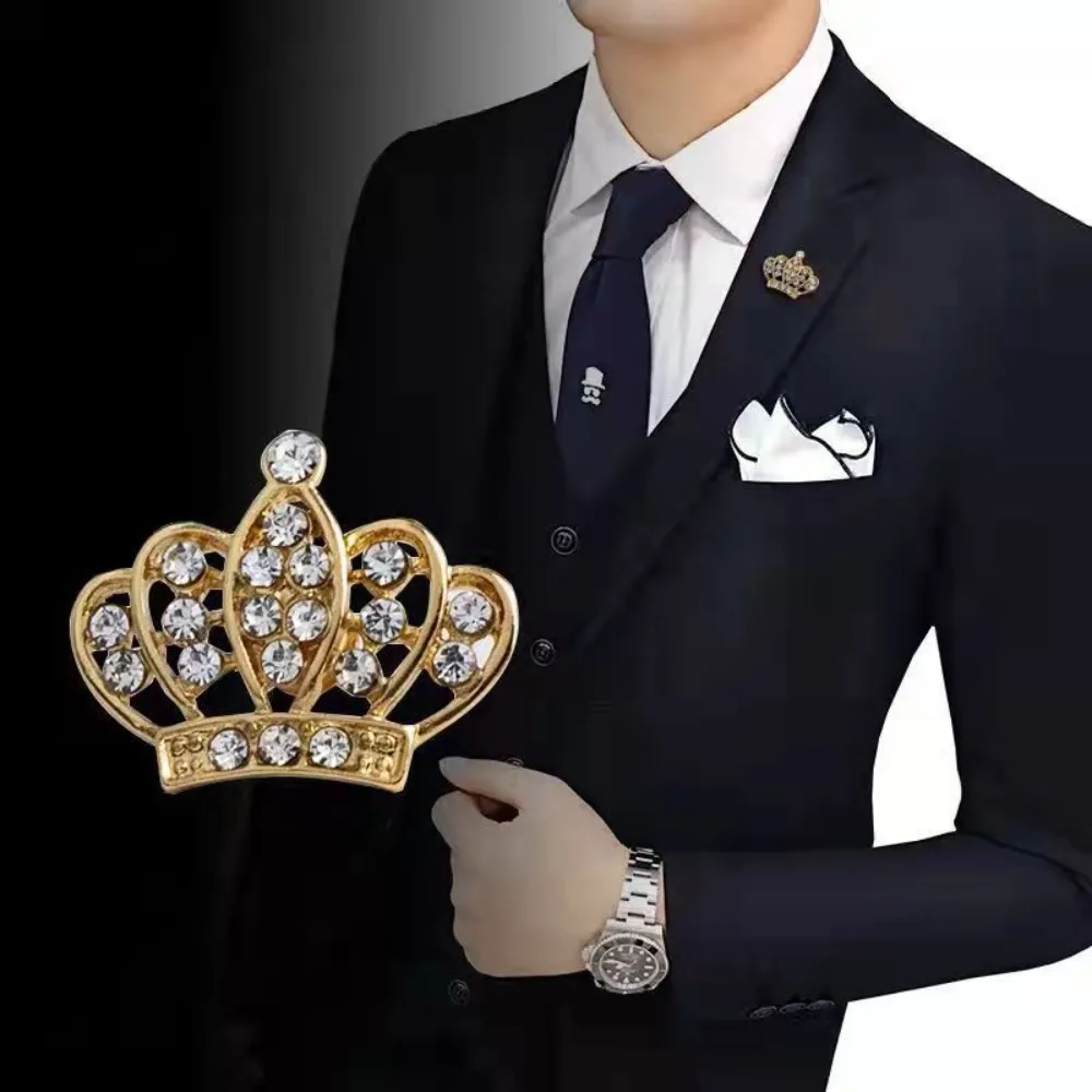 Fashion Brooch Badge Accessories European and American Diamond Studded Crown Shirt Collar Needle Prick Horse Needle Jewelry Gift