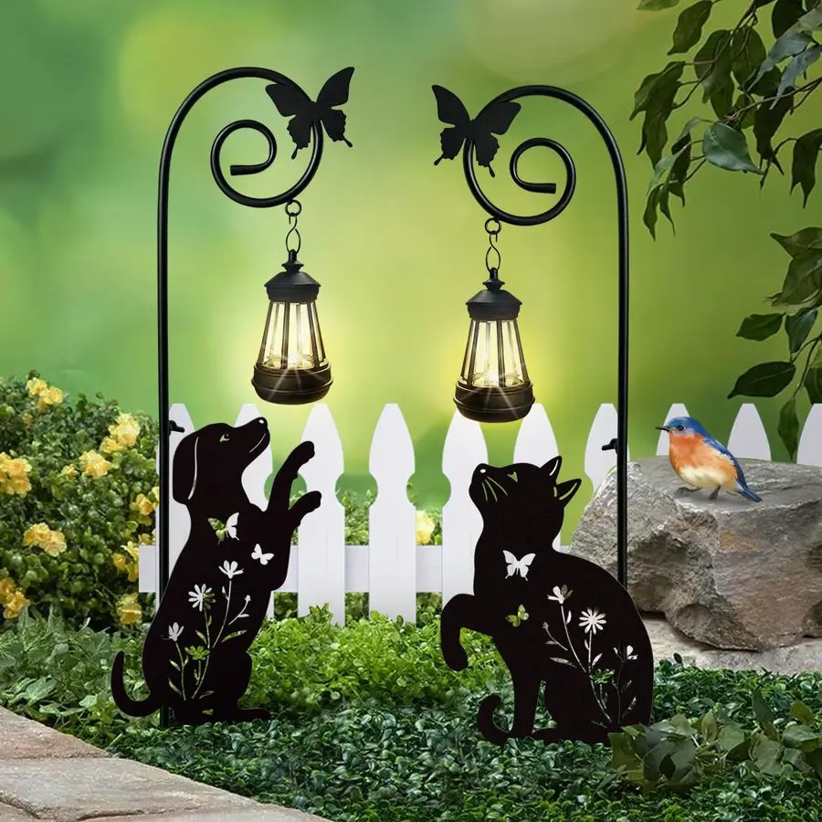

Pack Metal Beagle Dog and Cat Garden Stakes with Solar Lights Outdoor Decorative,Womens Gifts Unique,Garden Silhouette Animal De