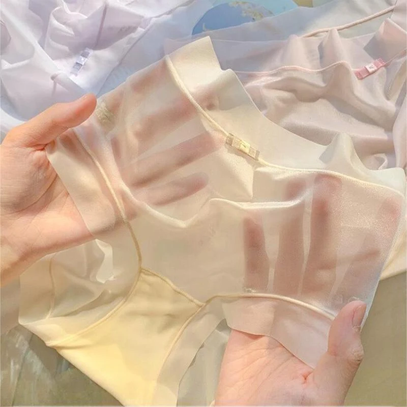 Women Sexy Transparent Thin Mesh Ice Silk Solid Panties High Stretch Seamless Quick Dry Cute Lovely Breathable Underwear Breifs