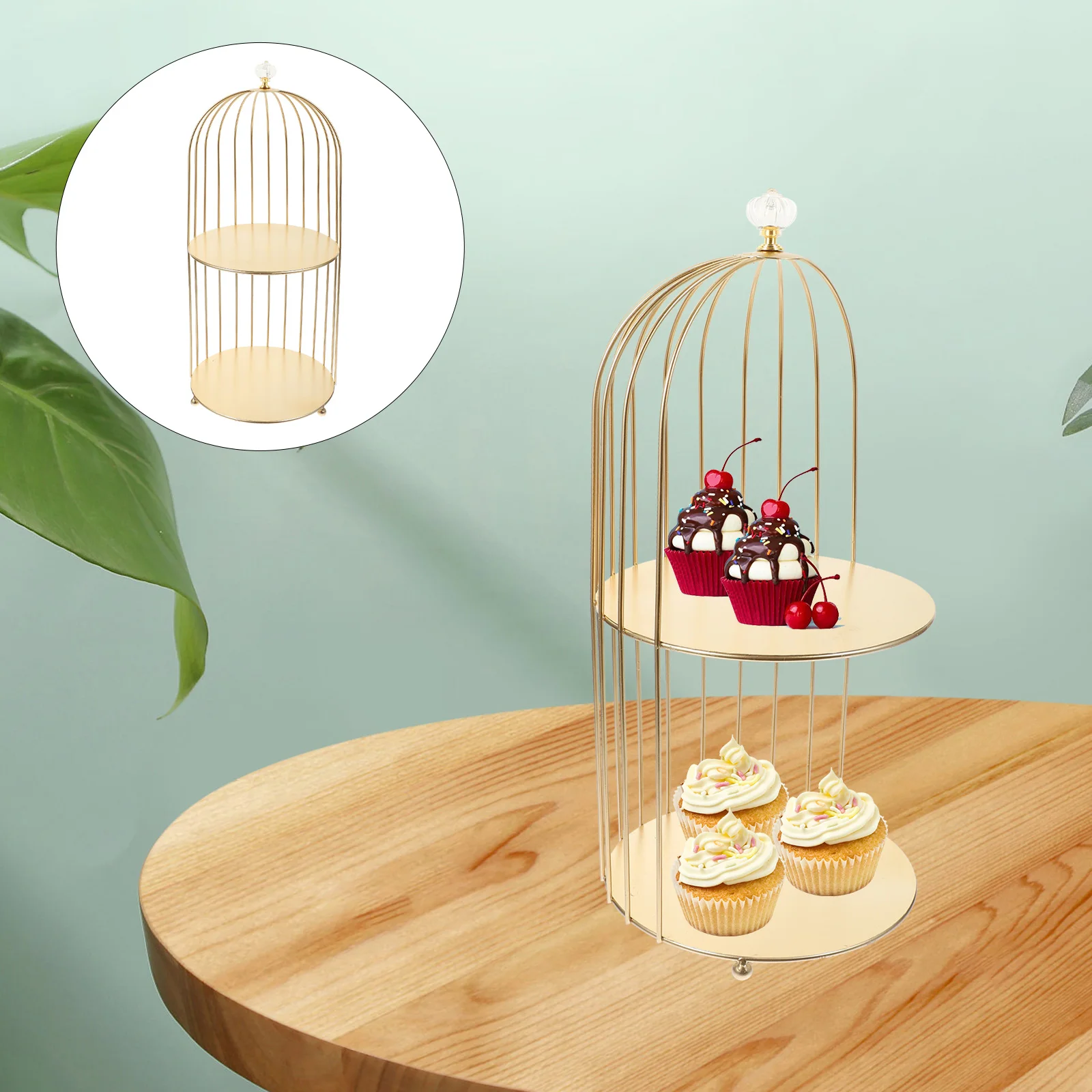 Double Tier Cake Stand Bird Cage Iron Makeup ganizer White Vintage for Desserts Decorative Holder Wedding Centerpiece