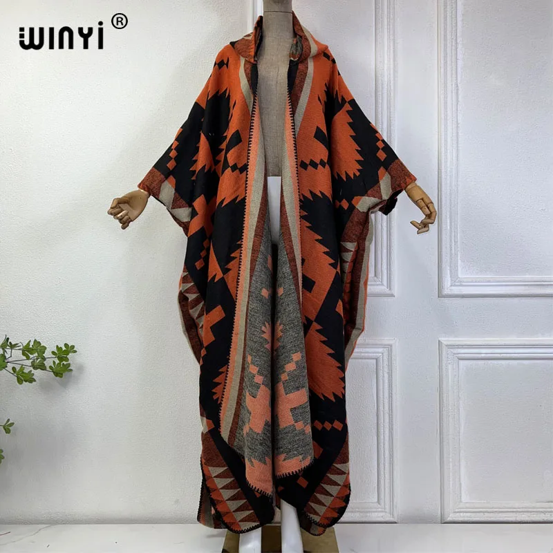 WINYI African Winter coat outfits Women high quality dress Loose autumn Female kaftan poncho dress Hooded mop coat fashion Abaya