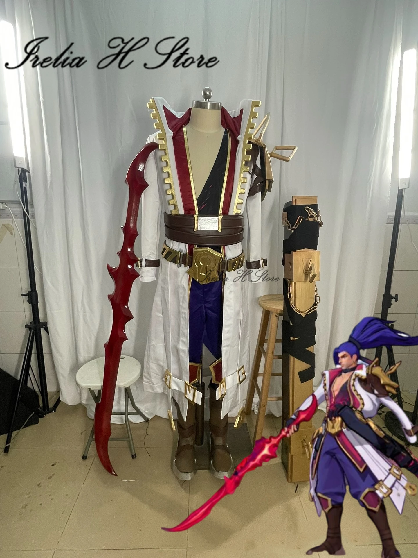

Irelia H Store Yasuo from LOL Soul Fighter Yasuo Cosplay Costume with sword shoes Full set Customized