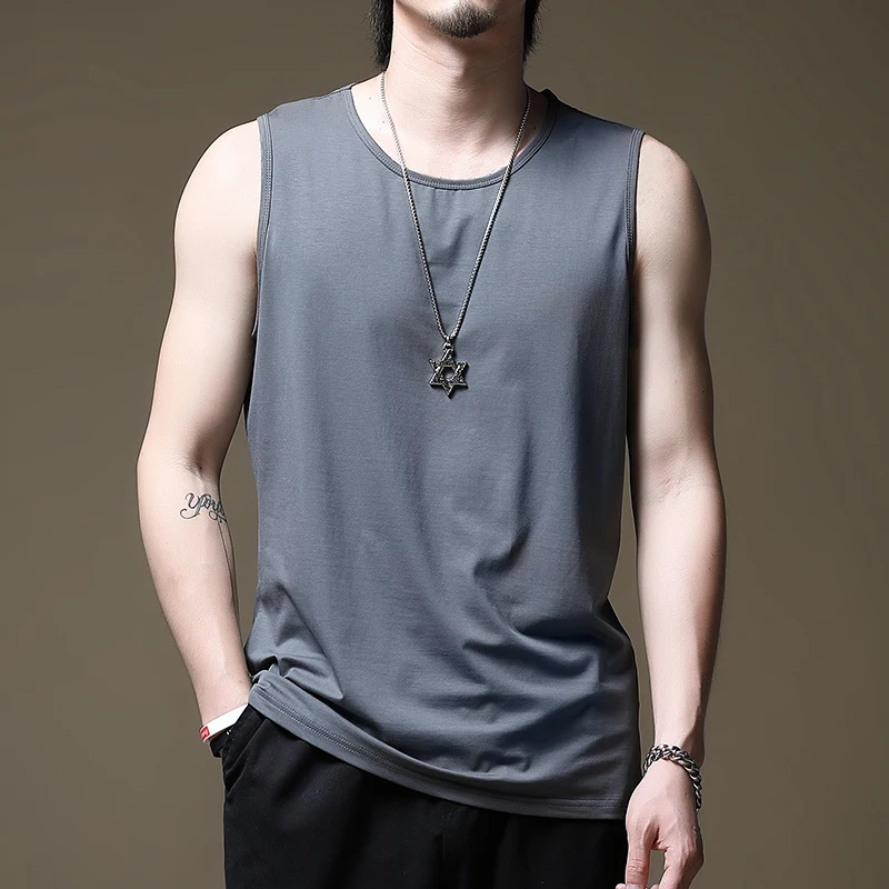 

Loose Fit Cotton Modal Tank Top for Men Svel Summer T-irt Baskeall Sportswear Faionable Streetwear round Ne