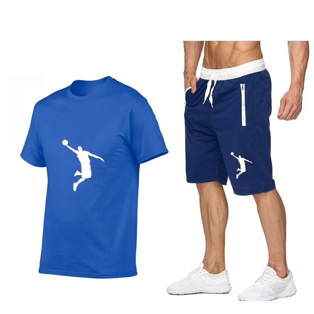 Summer Men\'s Sportswear Sets, Breathable Short Sleeve T-Shirts and Shorts, Casual Wear, Basketball Training Wear