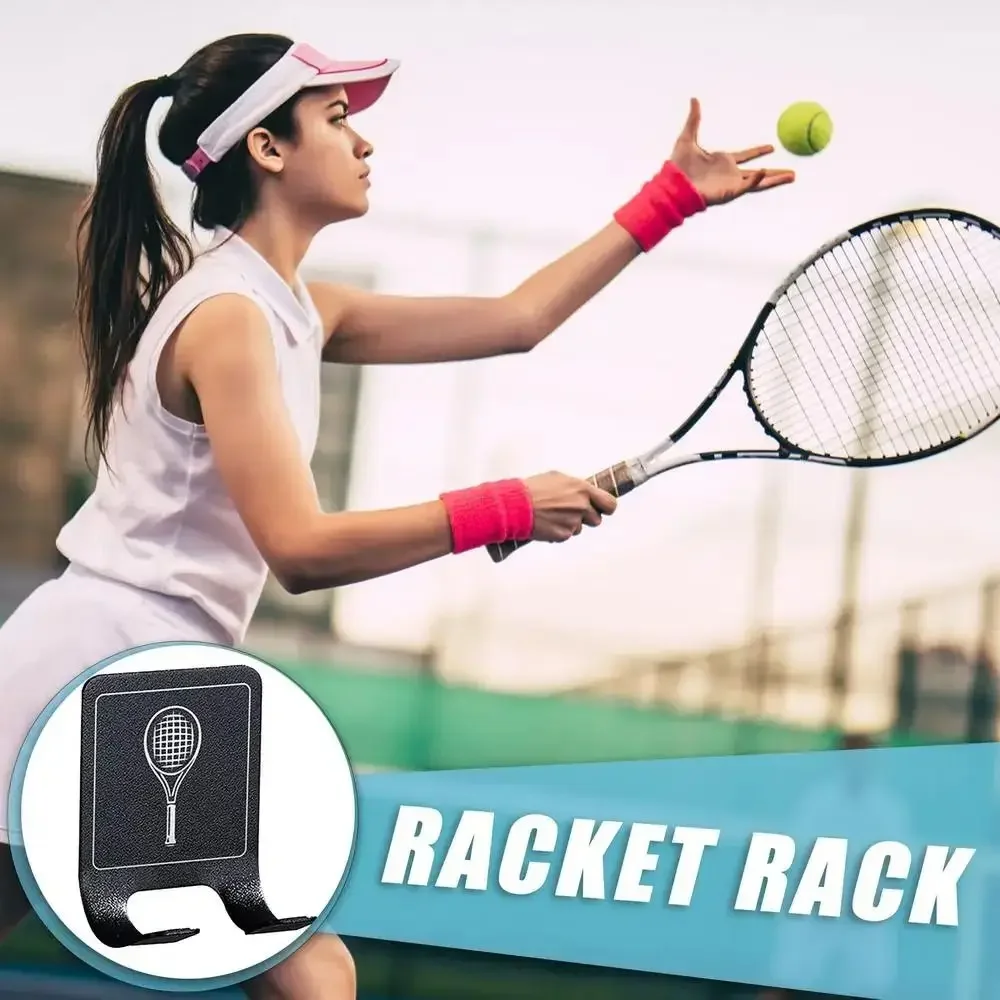 

Настенная настенная стойка для теннисных ракеток, держатель для ракеток для бадминтона из алюминиевого сплава без перфорации, самоклеящиеся прочные настенные крючки для ракеток