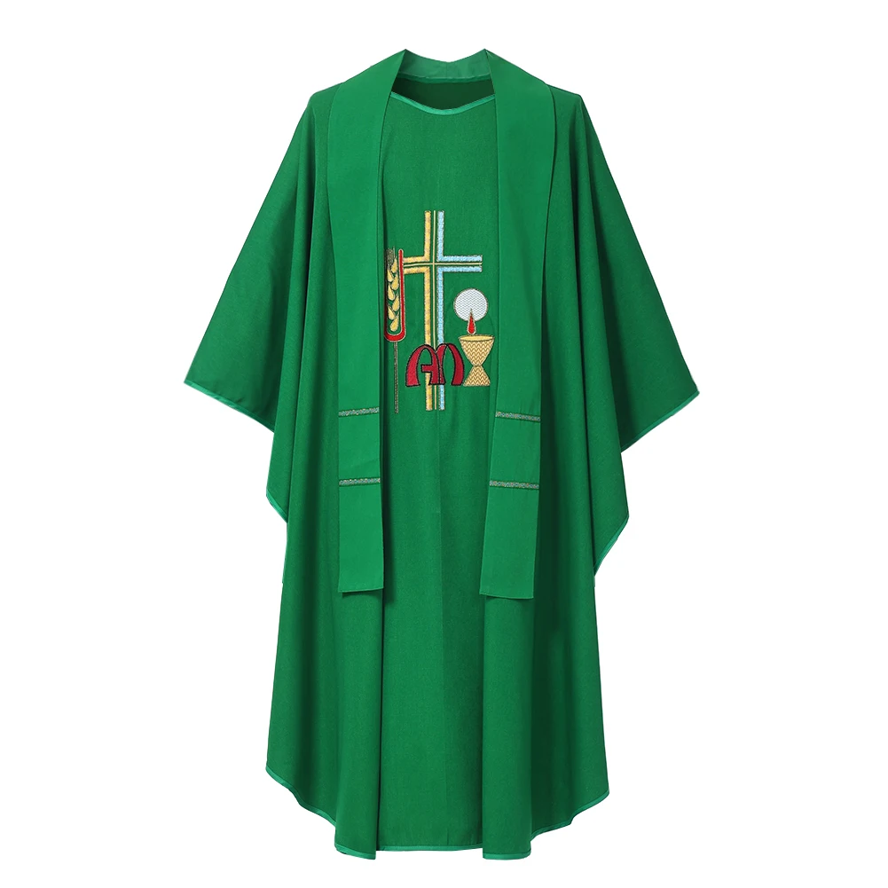 Harvest Chasuble Vestments Green Church Priest Garment Religion Christian Cross Costume