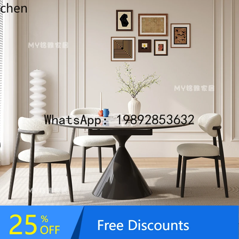 

dining table retro microcrystalline stone round table small apartment black telescopic rock slab dining table