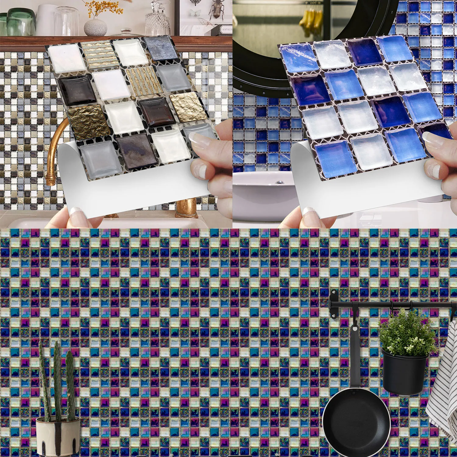 10/20/50PCS Self-Adhesive Mosaic Luxury Wall Stickers Kitchen Bathroom Waterproof and Oil Resistant Home Decor Tile Stickers