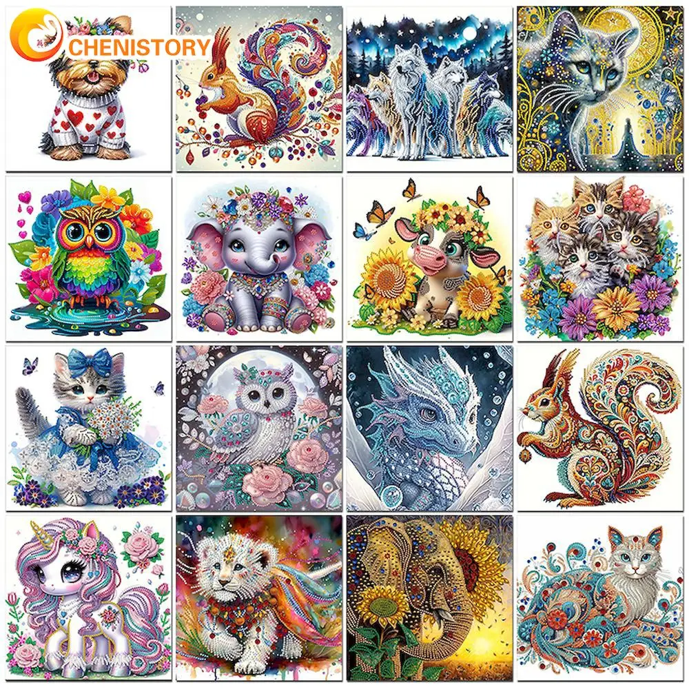 CHENISTORY Animals Pattern Diamond Painting Kit, DIY 5D Special Shape Crystal Diamond Partial Diamond Painting Mosaic Making Set