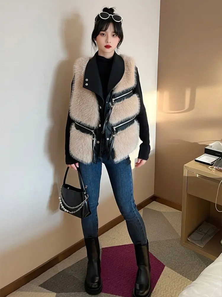 Fur Vest Women\'s Coat 2024 Autumn and Winter New Patchwork Vest Fur One-piece Vest Short Jacket