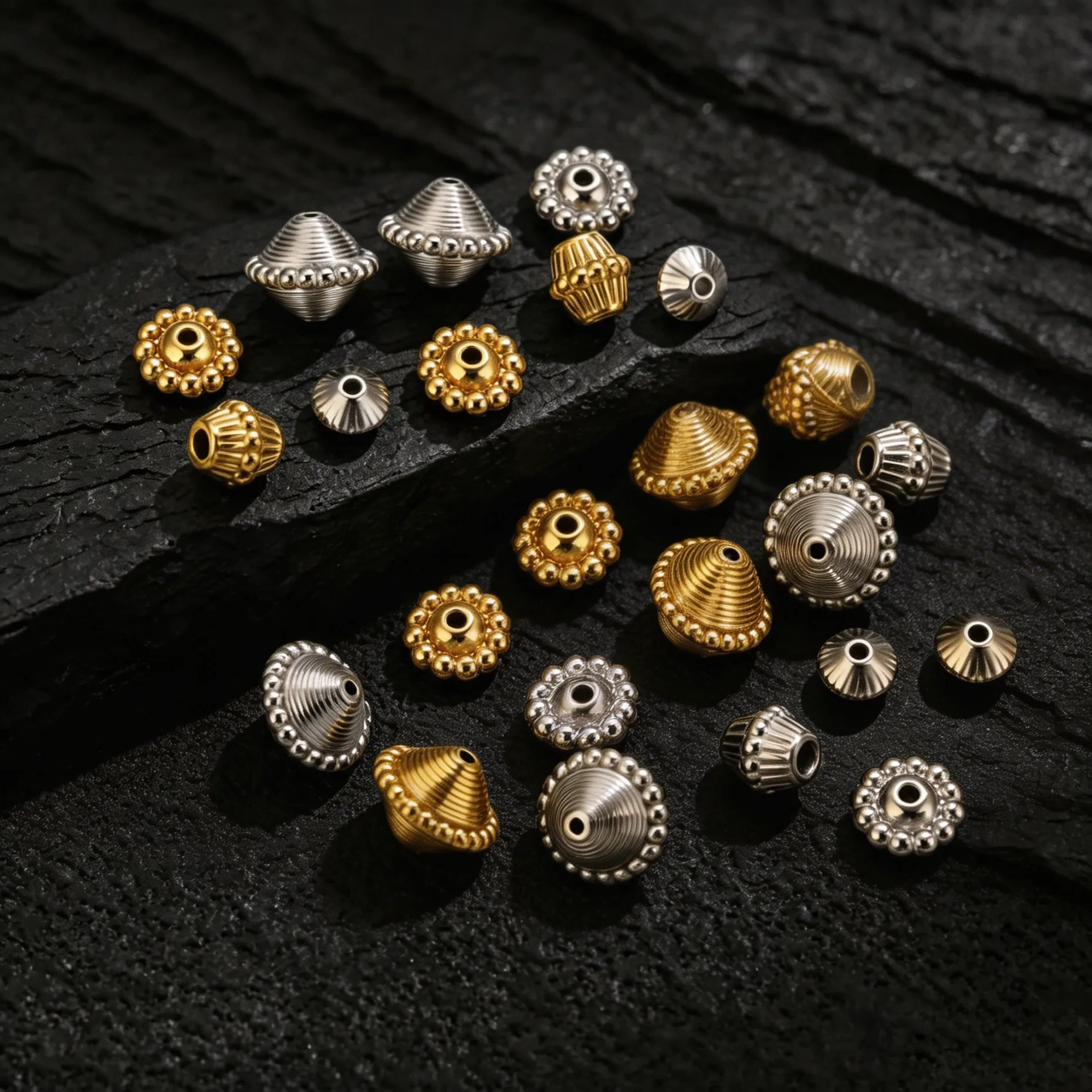 5 Stück Edelstahl-Abstandshalterperlen im Retro-Stil mit Textur und Doppelkegel für DIY-Halsketten, Armbänder, Schmuckherstellung, Zubehör – Detail 3