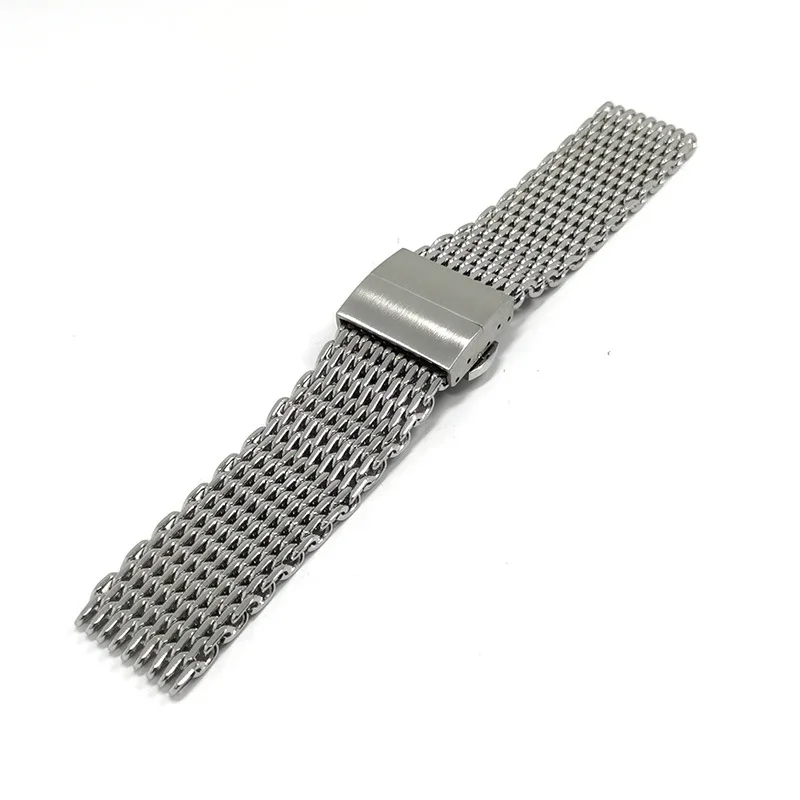 

Silver Black18MM 20MM 22MM Stainless Steel Solid 1.2MM Thick Milan Mesh Woven Cool Shark Watch Strap